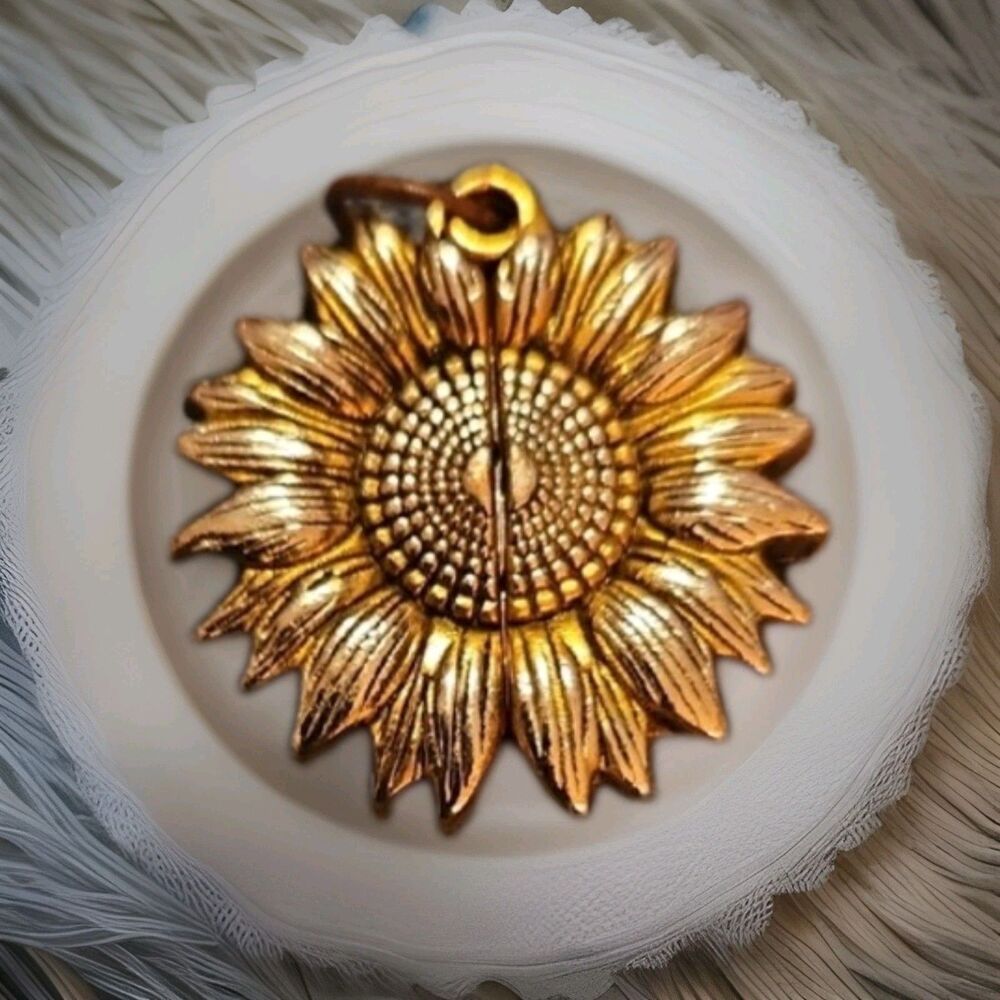 Gold Tone Sunflower Pendant With You Are My Sunshine Hidden Inside